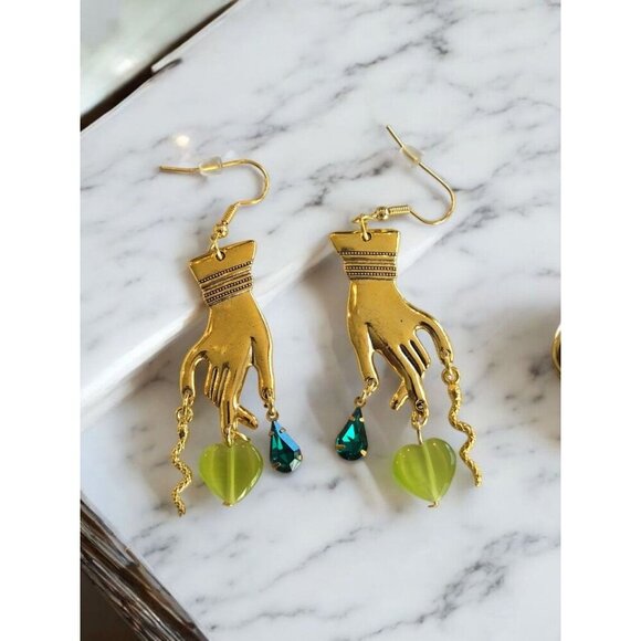 New Gold Abstract Pop Art Hands With Snake Pierced Dangling Earrings - Picture 1 of 1